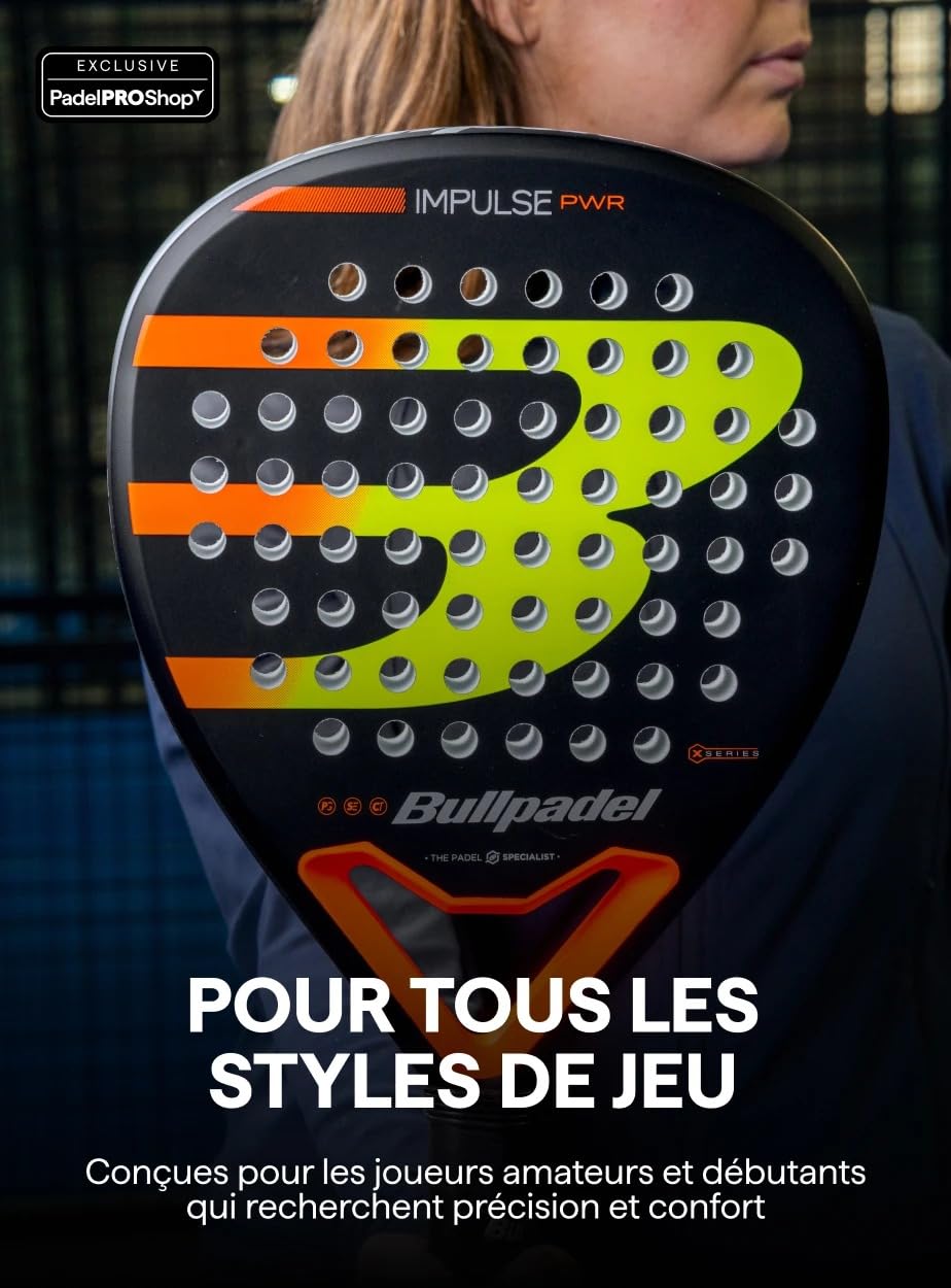 Raquette Bullpadel Impulse PWR 2026 (Exclusivité PadelPROShop) - Raquette de Padel puissante, Forme Diamant et équilibre élevé - Noyau SoftEva et Fibre de Verre