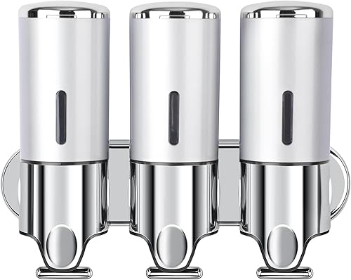 Dispensador de jabón de ducha de baño de cámara 3 en 1, dispensador de champú y acondicionador montado en la pared con etiqueta impermeable, disponible en Yaxa Peru