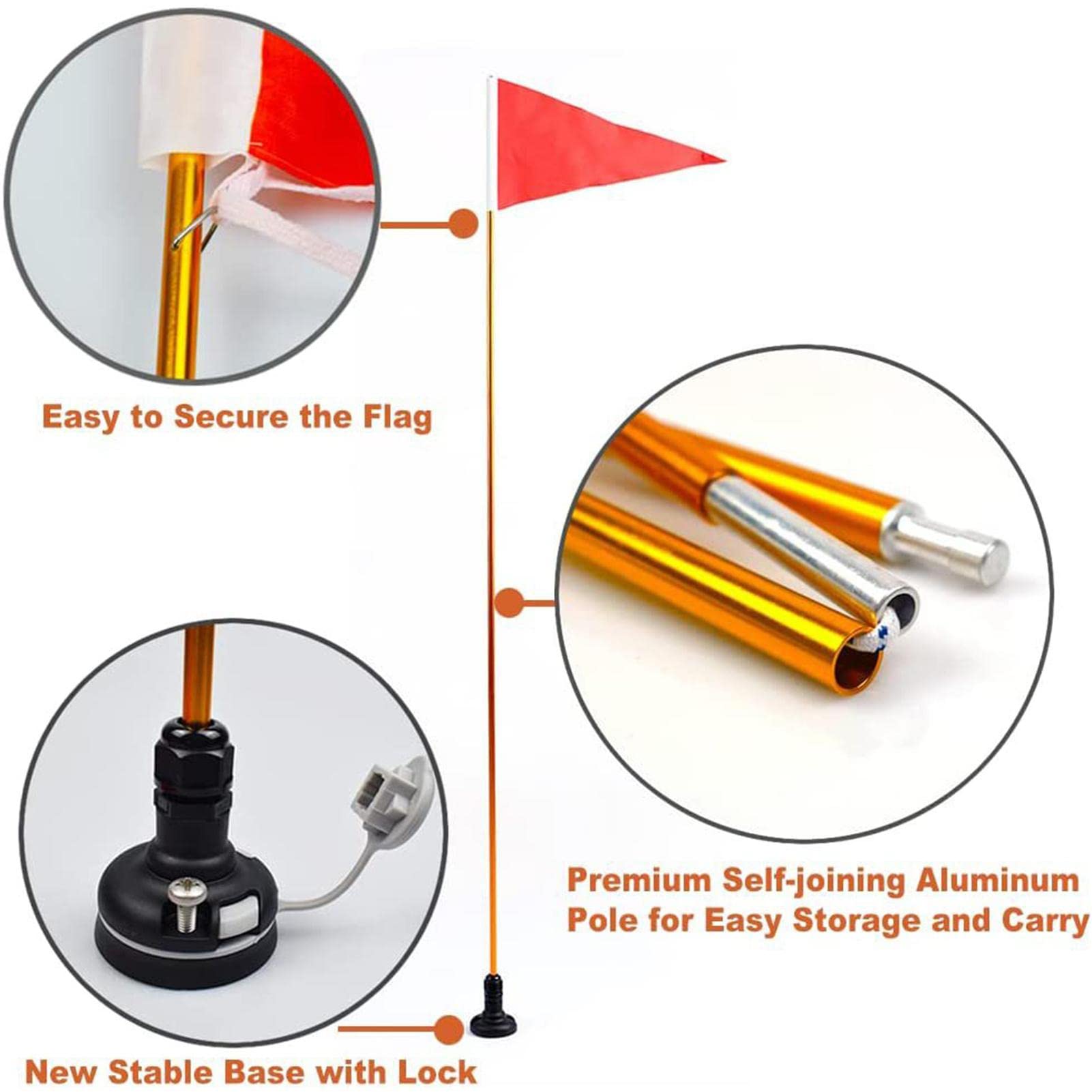 Bandiera Kayak | Asta portabandiera di Sicurezza per Barche | Kit Asta Bandiera per Barca Facile Installazione con Base Stabile per Canoa, Yacht, gommone, Kayak