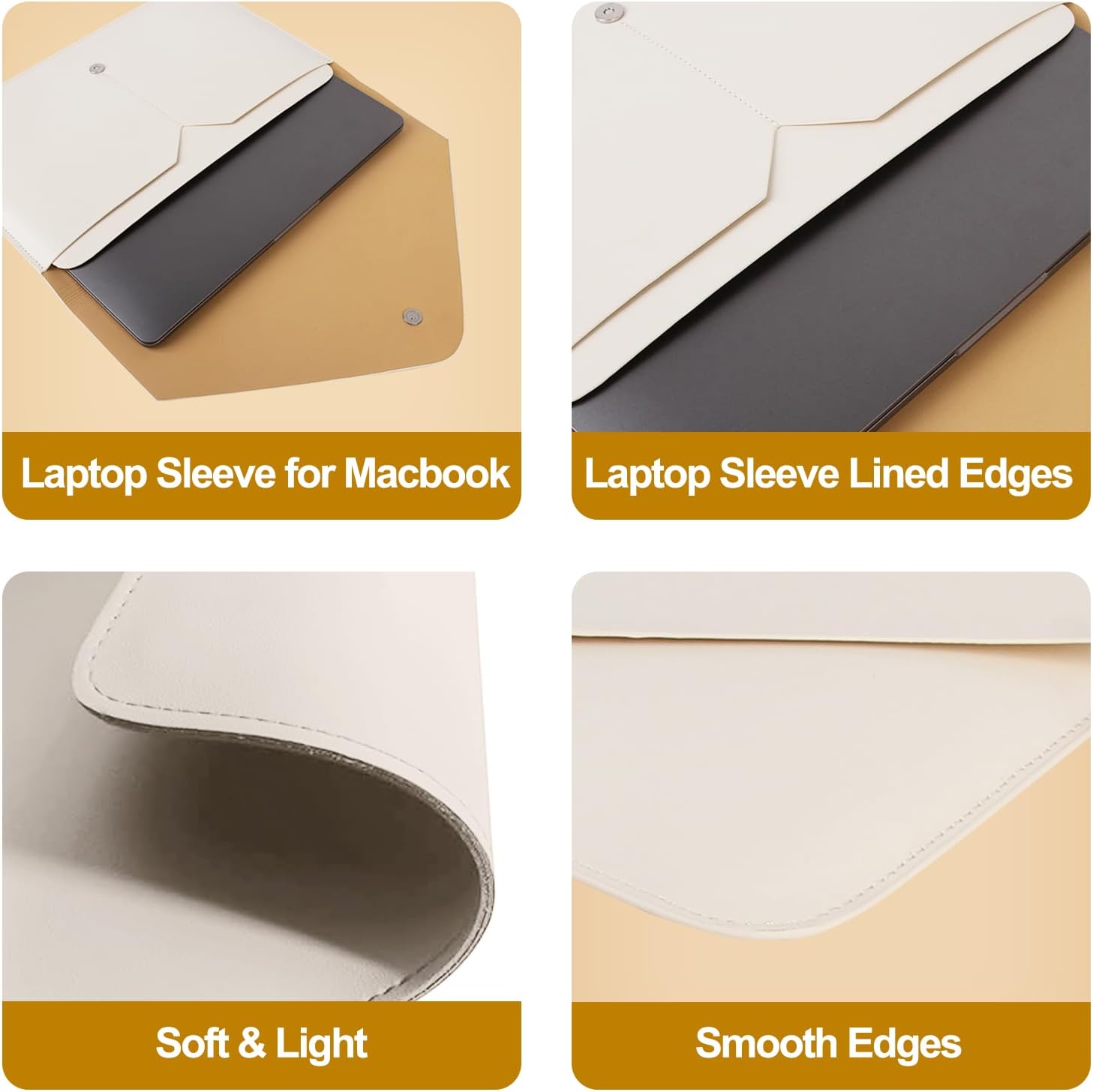 Laptop Sleeve 13 inch, Laptop Case, Faux Leather Laptop Sleeve Bag with Magnetic Buckle, Compatible with MacBook Air 13/Air 13.6/Pro 13, Small Pouch for Charger, Mouse Pad and Cord Organizer, White - Image 5