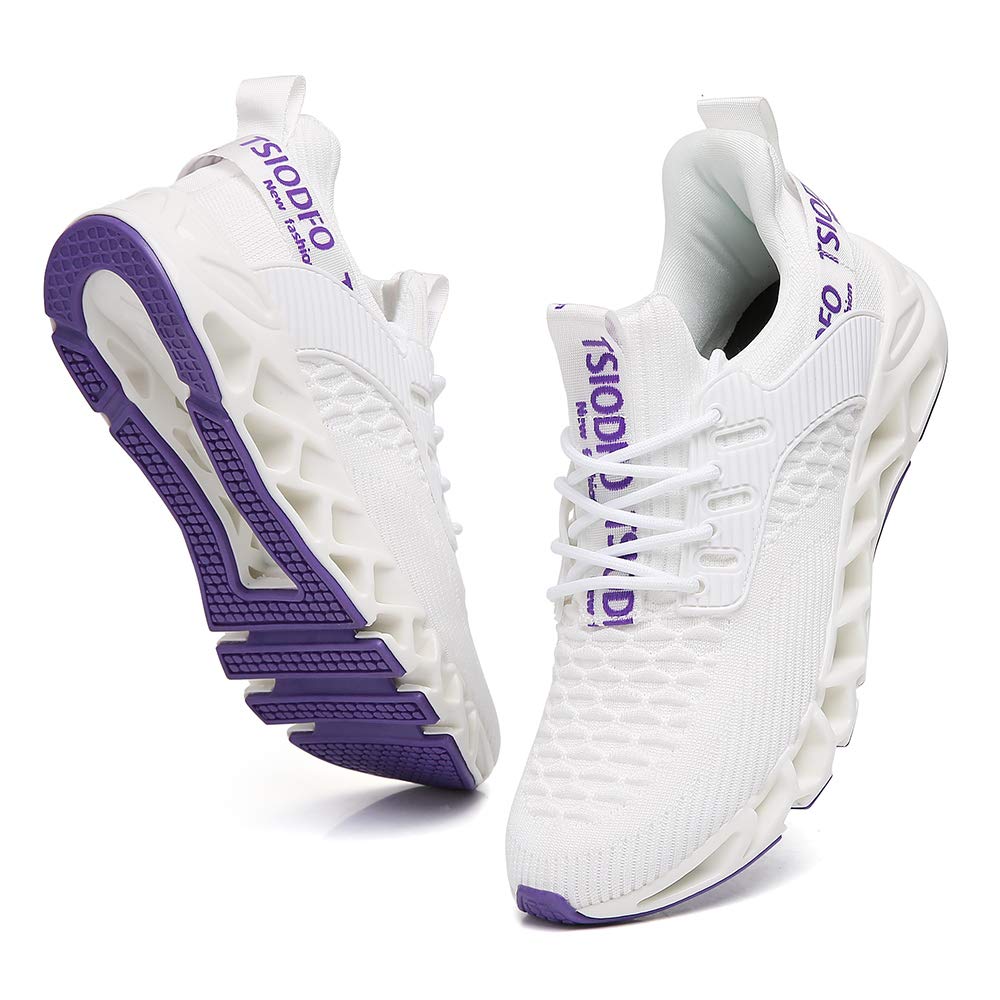 TSIODFO Slip on Sneakers for Women Running Shoes Tennis Walking Shoes Ladies Gym Workout Jogging Fashion Sneaker White Purple Size 8.5