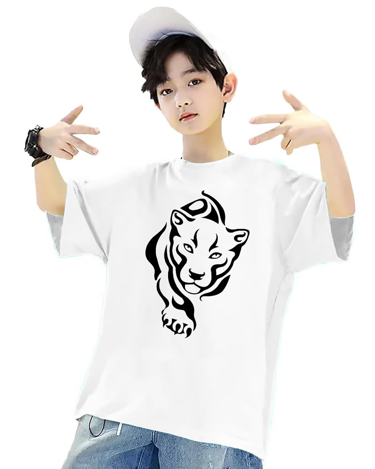 Kids Over Sized Printed T-Shirts for Boys and Girls, Tiger Print, Pure Cotton Fabric. Round Neck, Short Sleeve.
