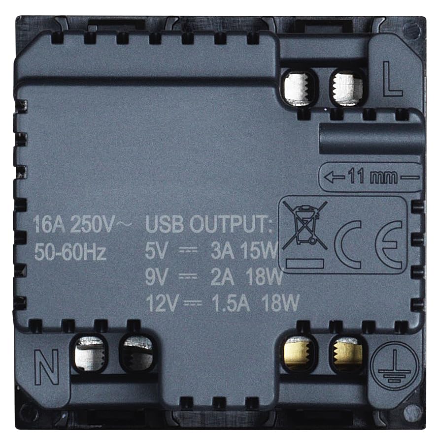 Enchufe Schuko con USB C BTICINO Living Now negro de 2 módulos KG4140A16USB 6