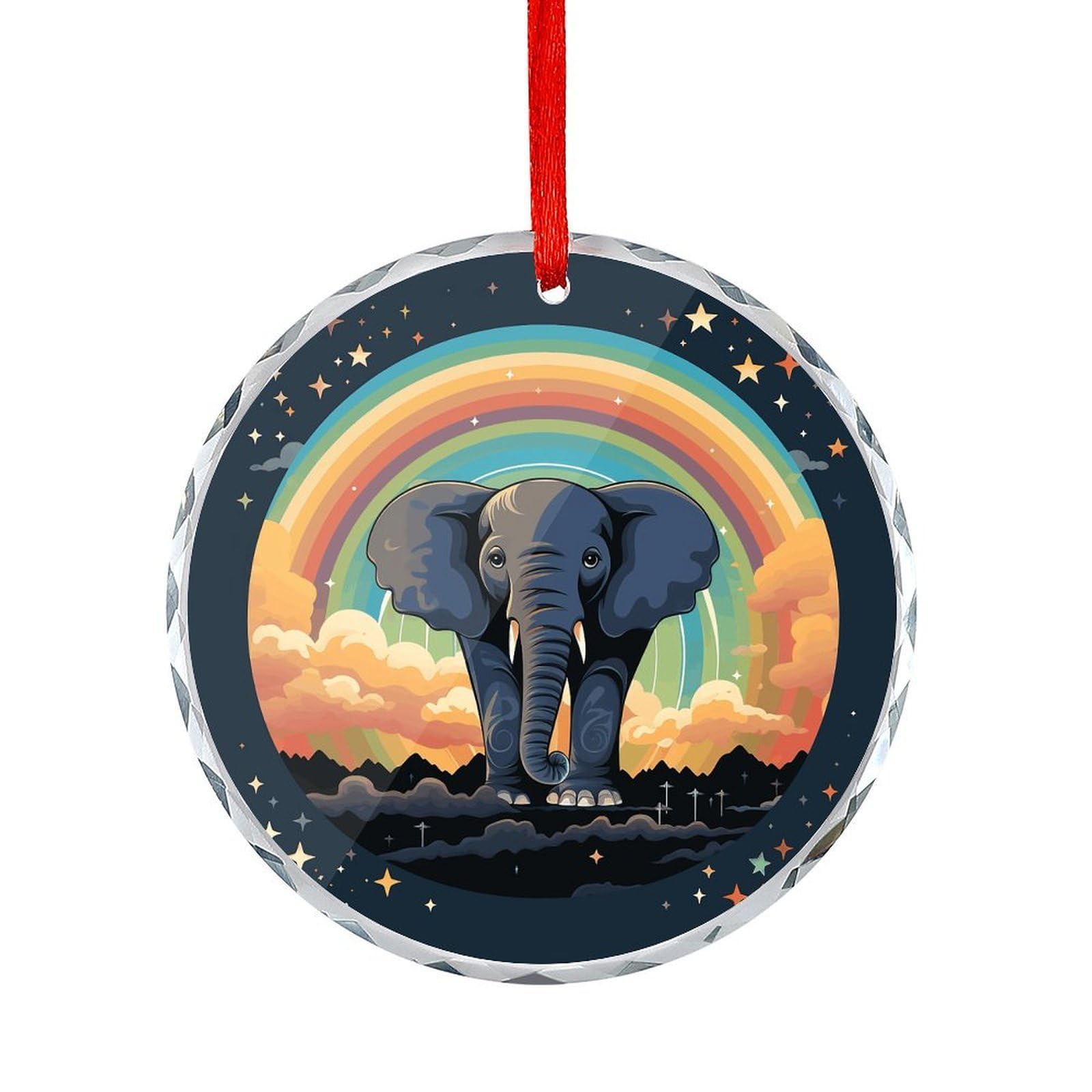 Btcowzrv Style Rainbow Elephant Round Ornament Hanging Pendant Decor