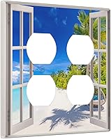 Vista 109 de Placa de pared de tortugas marinas, hierba oceánica, medusas, peces y algas marinas, placa de pared de doble palanca, cubierta de interruptor de luz