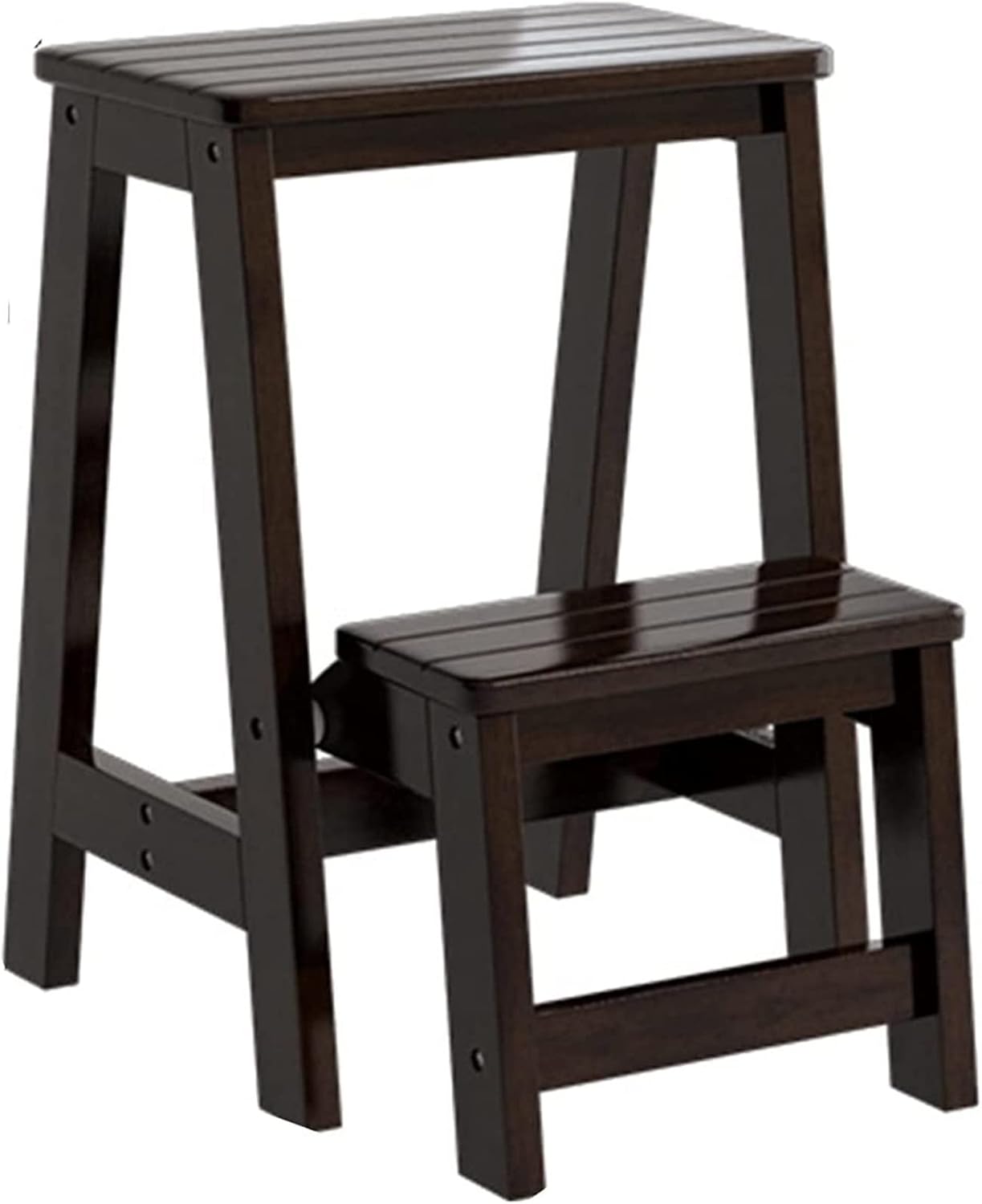 Portable Step Stool 2 in 1 Multifunctional Folding Step Stool Wooden 2 Step Ladder Stool Multi-Functional (A)