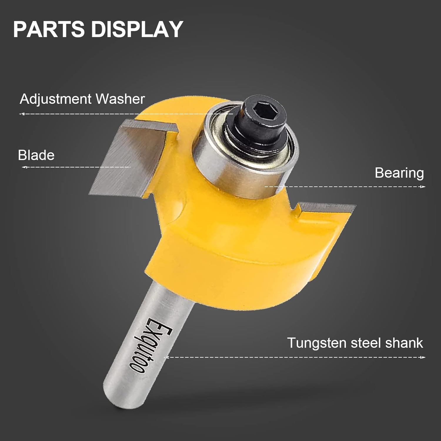 Exqutoo 1/4 Inch Shank Rabbet Router Bit Set with 6 Adjustable Bearing Carbide Tipped Rabbeting Bit(1/8",1/4",5/16" 3/8",7/16",1/2") CNC Router Bits Woodworking Tools for Doors Drill Bit…