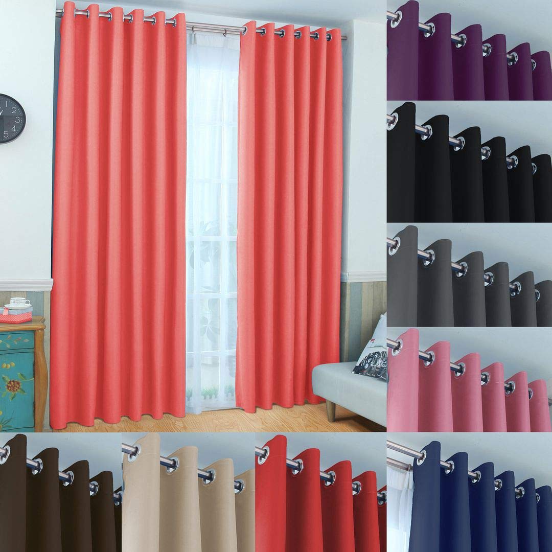 John Aird Blackout Curtains Eyelet with Tie Backs – Thermal, Energy Saving Curtains for Bedroom & Living Room (Coral, 117cm Width x 137cm Drop (46"x 54")