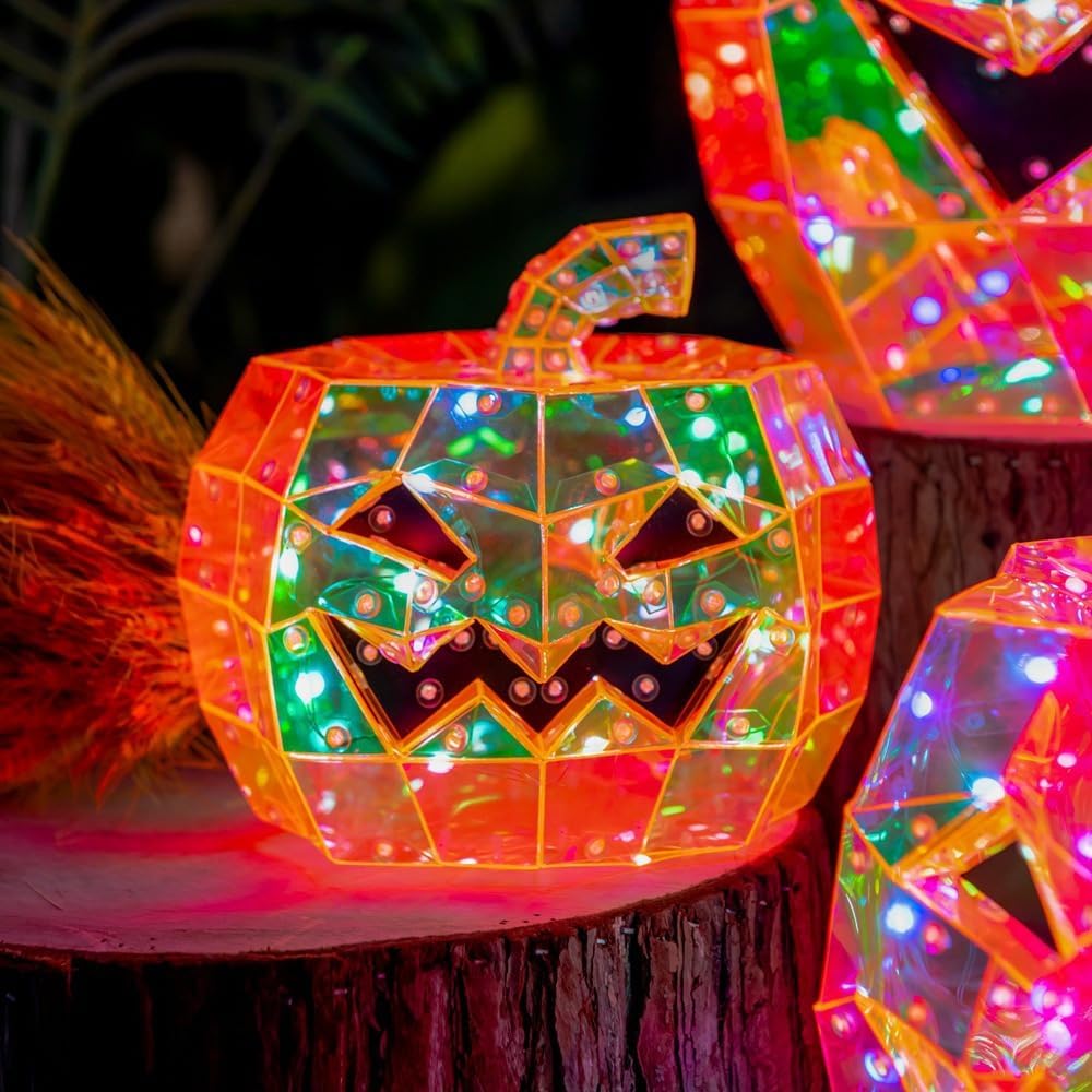 YILCER Prismatic Iridescent Spooky Ghost, Halloween Ghost Decor,LED Iridescent Ghost Light,Halloween Ghost Decorations,Halloween Light Up Ghost (Pumpkin)