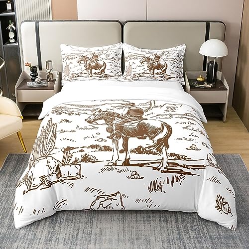 Homewish Western Cotton Duvet Cover Single, Farmhouse Cowboy Bedding Set Western Bedding