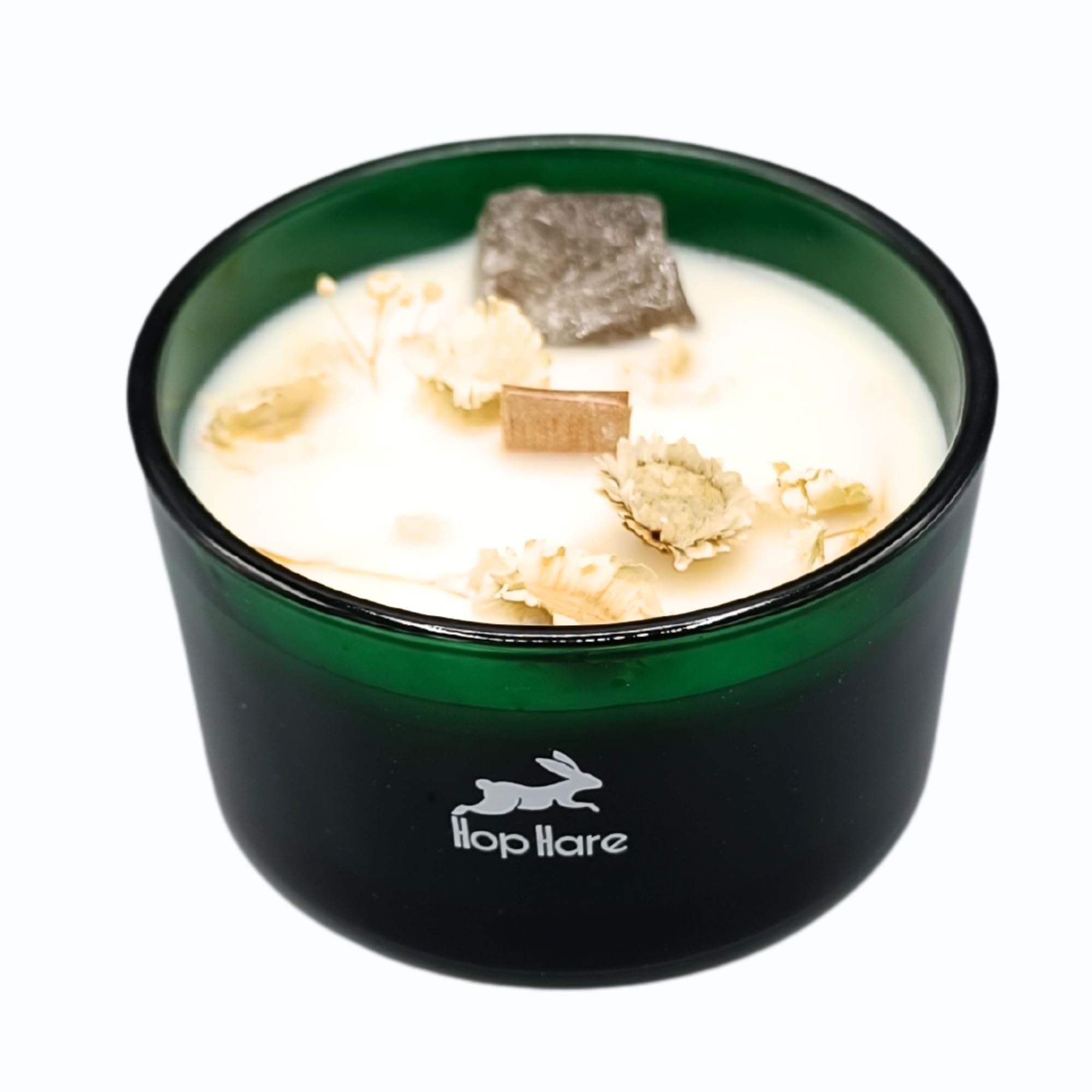 Ancient Wisdom Magic Candle with Flowers and Gems Hop Hare - Handmade Soy Wax Candle - 9x5cm (The Lion)