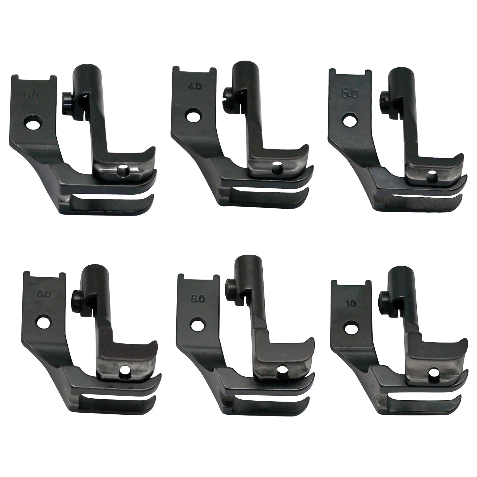 Juego de 6 prensatelas #S380-B compatibles con JUKI DNU-241, LU-562, Brother LS2-B837, Consew 206RB, 225, Singer 153K101 (3 mm, 4 mm, 5 mm, 6 mm, 8 mm, 10 mm)