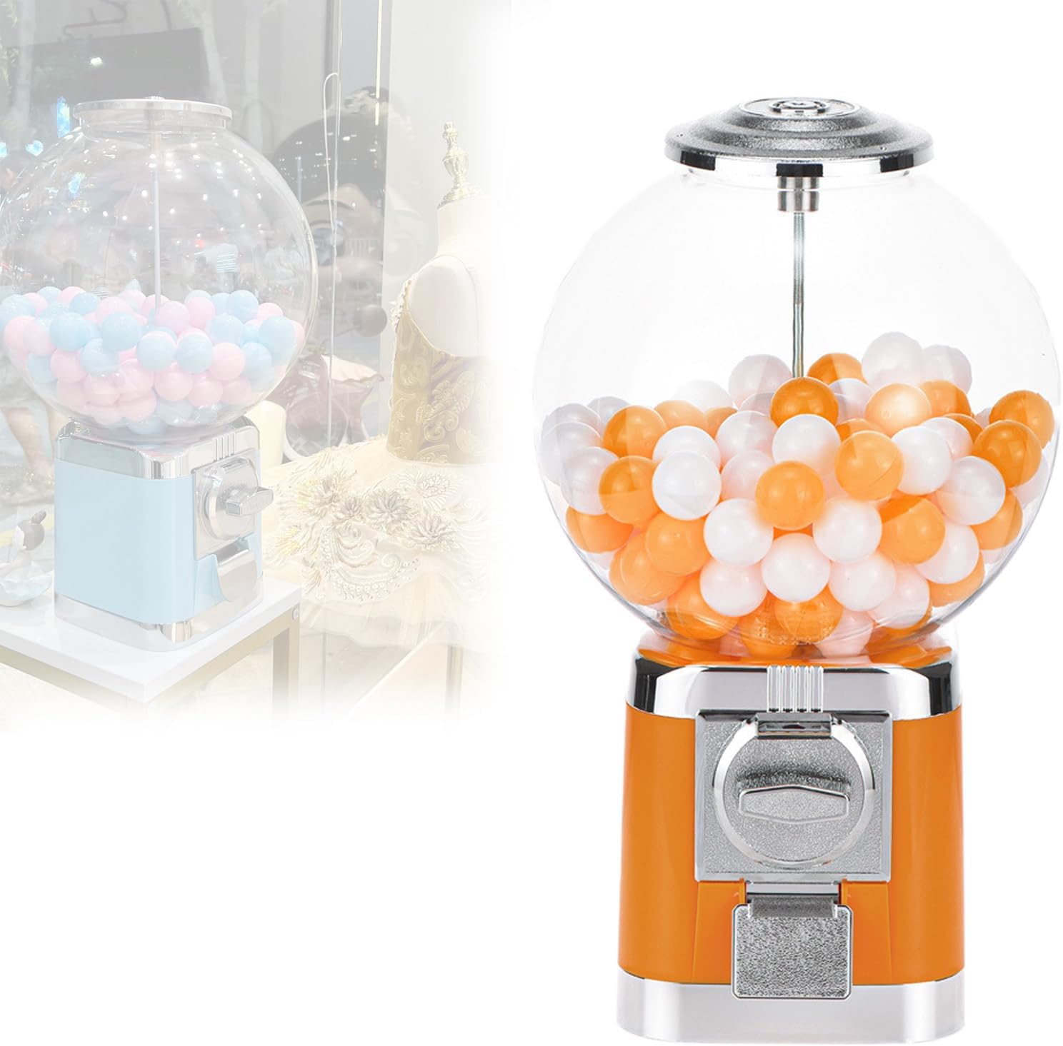 Orange Bulk Vending Machine for Gumballs - Key-Operated, Ideal for Shopping Malls, Retail Stores, and Entertainment Venues - Increase Revenue and Customer Engagement