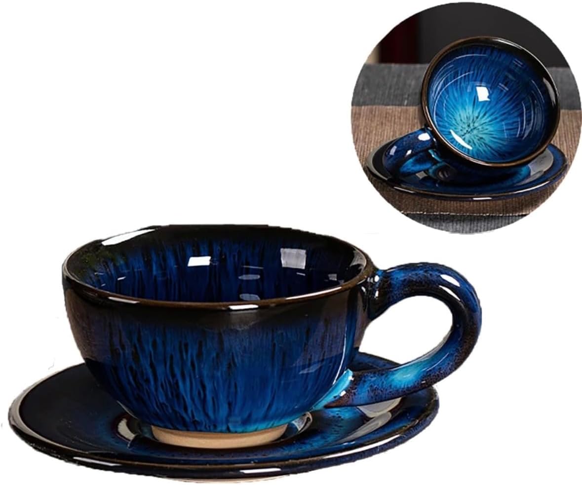 CAFECITO® 5oz Ceramic Espresso Cups – Reaction Glazed Demitasse for Double Espresso & Cappuccino – Kiln-Fired Artisan Coffee Cups – Premium Ceramic Barista Cups (Blue)
