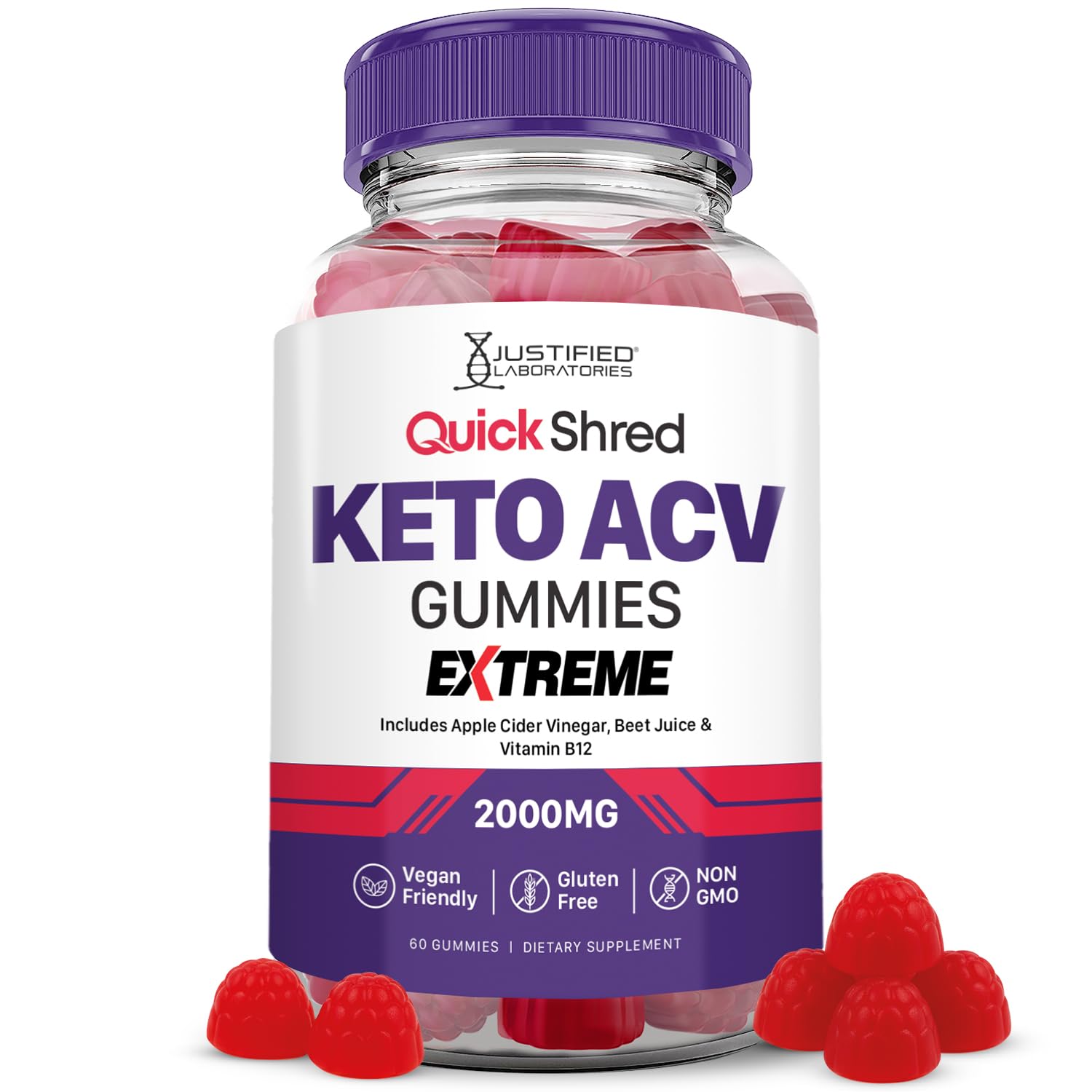 Justified Laboratories Quick Shred Keto ACV Gummies Extreme Advanced Formula 2000MG Apple Cider Vinegar Gummies with Pomegranate Beet Juice Powder &