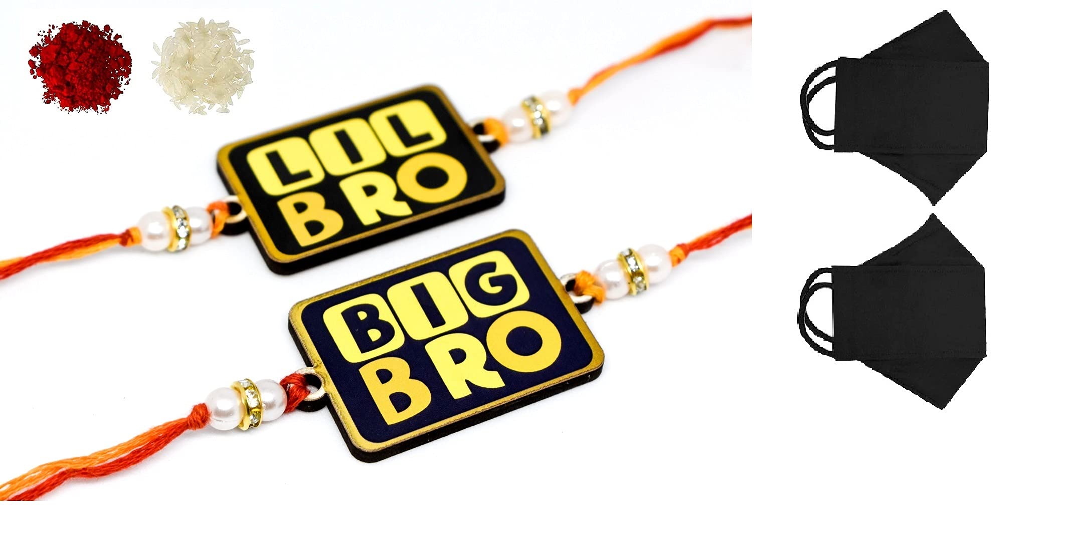 TheWhoop Combo Of Multicolor Designer Rakhi and Free 2 Black Mask for Safe Raksha Bandhan ( Set of 2 )