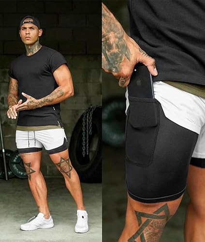 Bermuda Masculina Para Esporte 2 Em 1 Bolso Secreto Bermuda De Compressão Dry Fit Calçao Para Homem