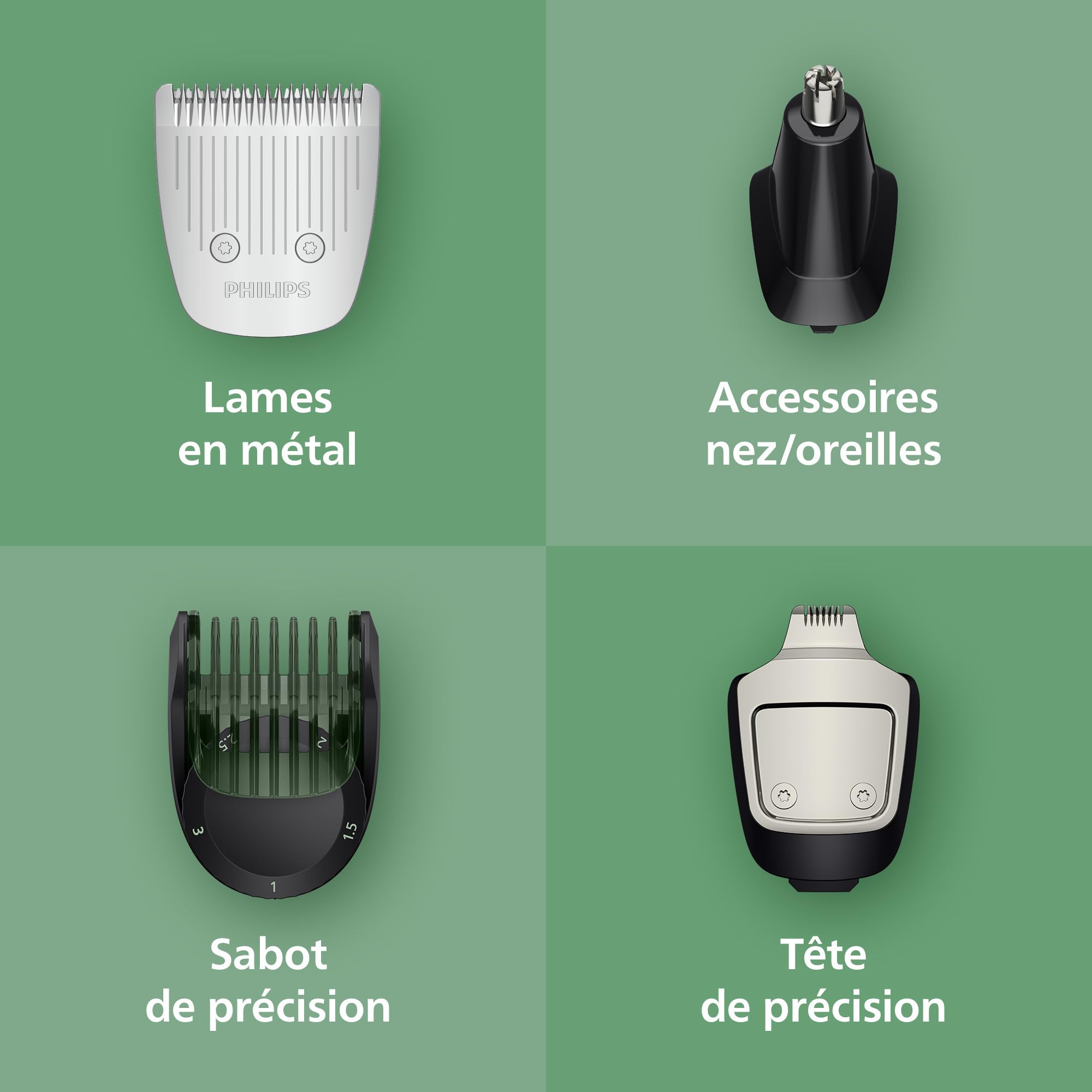 Philips Multigroom série 5000 Tondeuse tout-en-un 11 accessoires, lames en métal auto-affûtées, 17 hauteurs de coupe (0,5-16 mm), modèle MG5951/15