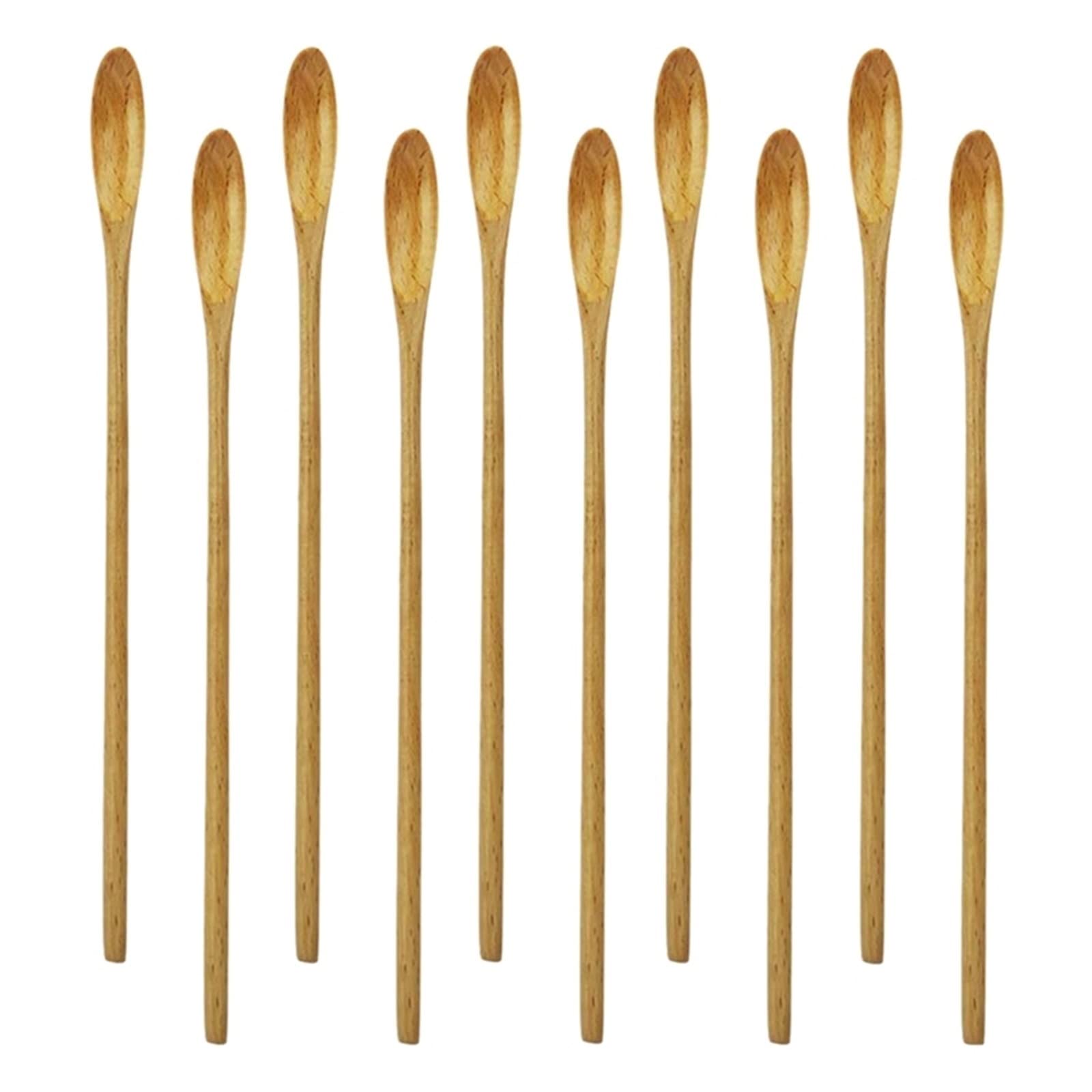 JINGYAN Cuillères à café Bar Spoon, Cocktail, Swizzle Sticks For Drinks, 7.96 Inch 10 Pieces Natural Wood Long Handle Drink Spoons Stirrer