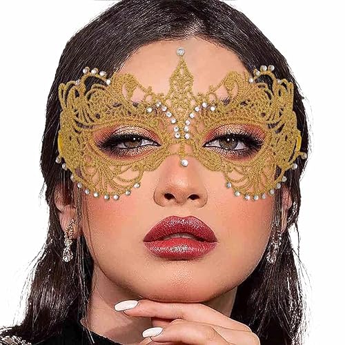 Miniatura 8 de Tgirls Máscara de encaje para mujer, con diamantes de imitación, sexy, máscara facial de encaje, máscara de ojos de Halloween (negro)