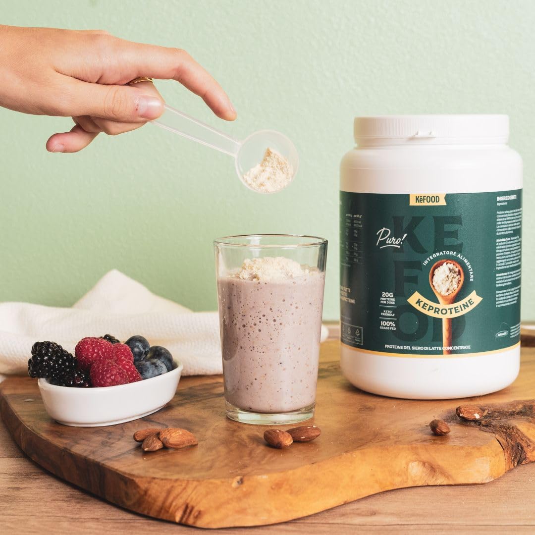 Kefood - Proteine in polvere WHEY - 100% Grass-Fed dalla Nuova Zelanda - Senza Sucralosio - Senza Zucchero - 500g - Ideale per Crescita Muscolare e Recupero