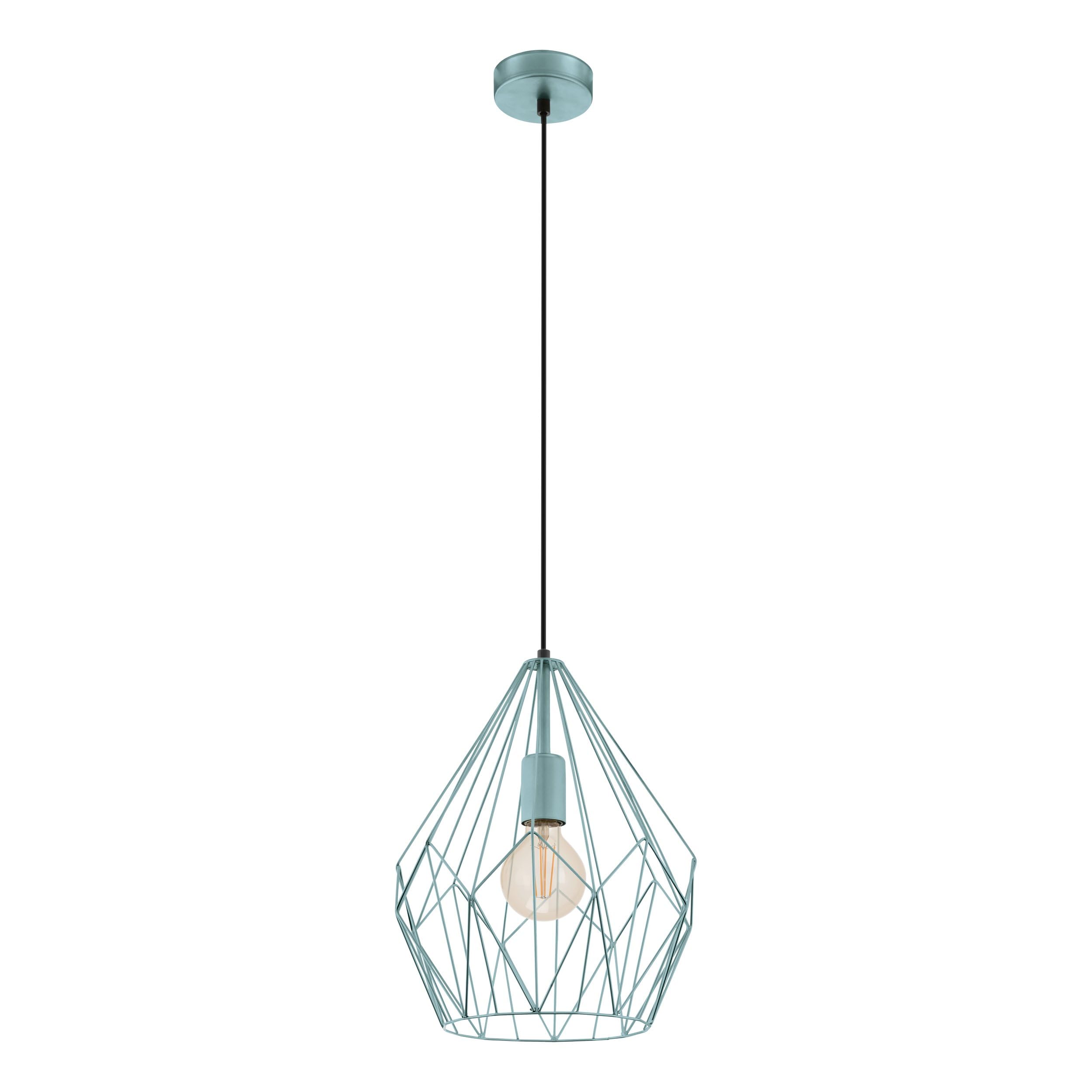 Eglo Carlton 1 Vintage Pendant Lamp, Retro Ceiling Light in Mint Steel, Dining and Living Room Hanging Lighting, E27 Socket