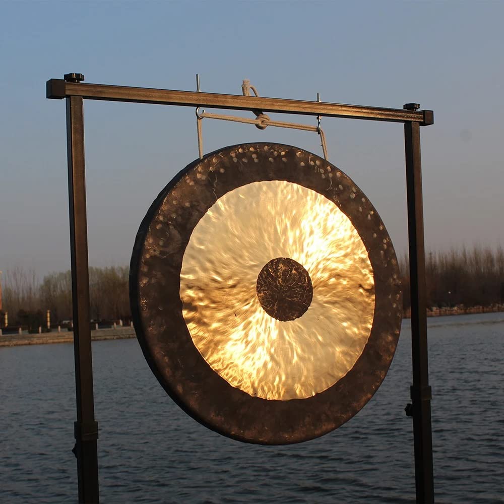 Gong Traditionnel Chinois en Bronze, Magnifique Finition Chatoyante, Aspect Traditionnel Et Vieilli, Son Apaisant, for La Guérison par Le Son Et La Méditation(20Inch)
