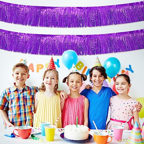 Image of 5 Pack 10 Feet Purple Fringe Garland Foil Fringe Garland Metallic Tinsel Streamers Fringe Backdrop Banner for Parade Floats Birthday Party Decorations Halloween Christmas Decoration (Purple)