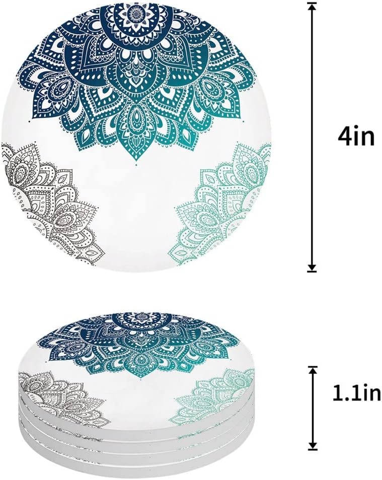 Mandala Pattern Gradient Ceramic Coasters Waterproof Tea Cup Mat Christmas Home Decor(6pcs)
