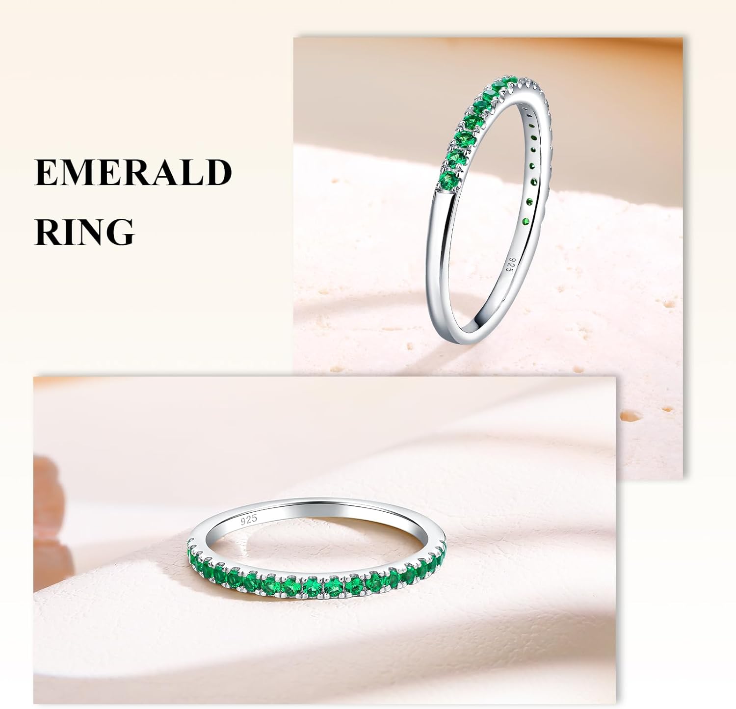 Moissanite Engagement Rings for Women, Sterling Silver Stackable Anniversary Ring Created Birthstone Half Eternity Band Rings for Men, Size 6 to 10, Width 1.4mm 1.7mm - Image 4