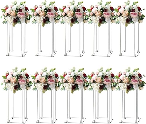 MEISHAONV 10 piezas de soporte de flores de acrílico de 15.75 pulgadas, soporte de columna para flores de boda, centros de mesa de boda para mesas