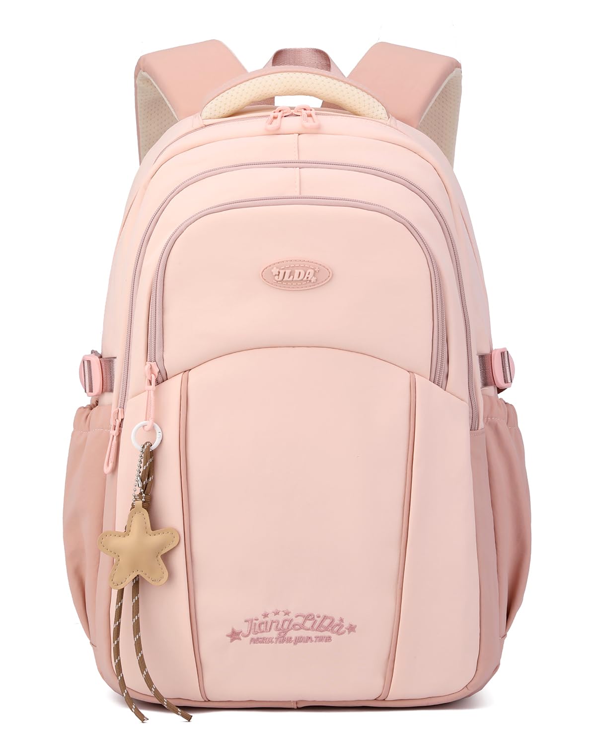 Sac à Dos Fille Adolescent - Cartable Scolaire Imperméable avec Porte-clés étoile - Sac a Dos pour École Primaire College Lycée à la Mode pour PC 15.6", Rose