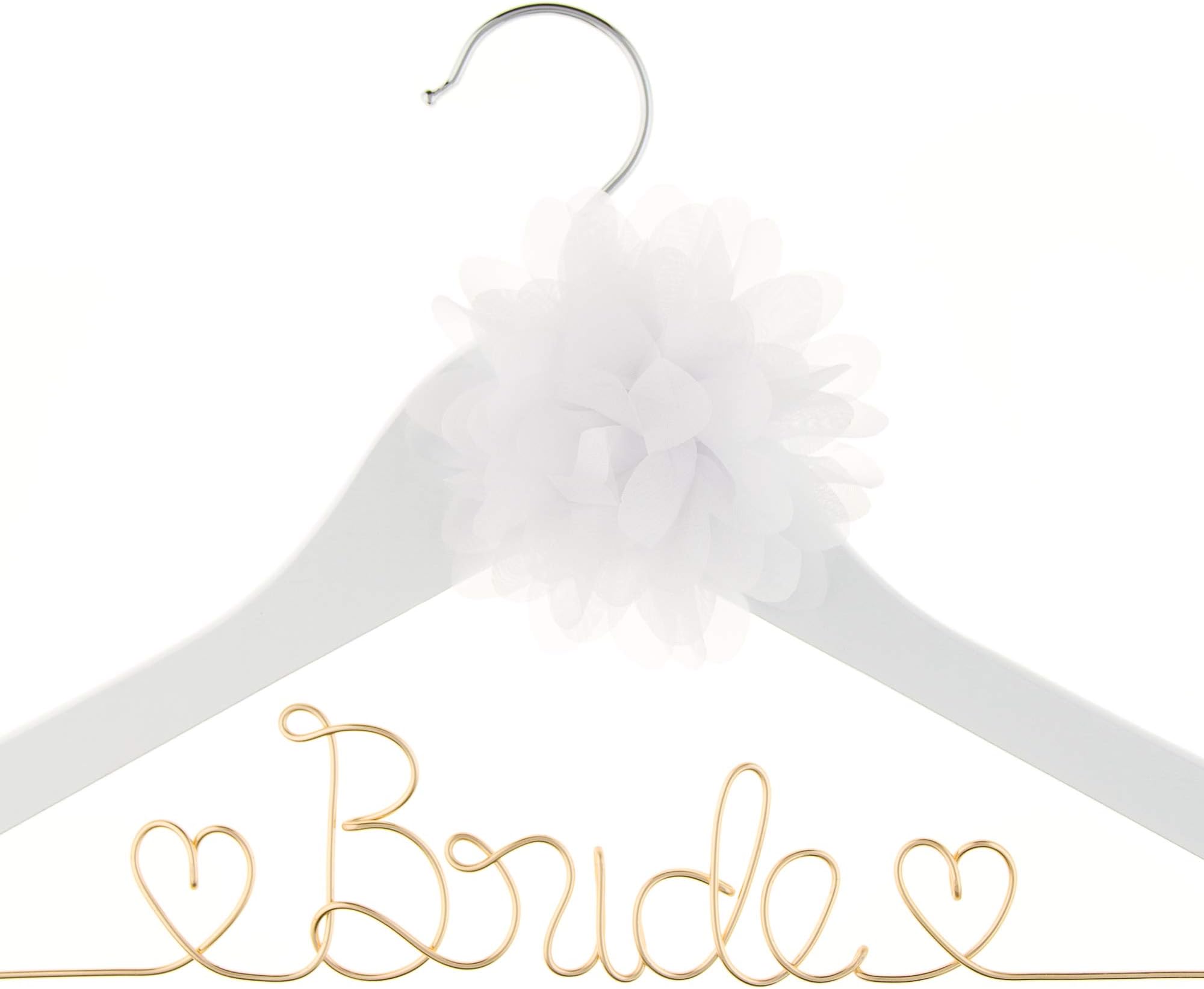 Bride to Be Wedding Dress Hanger Wooden and Wire Hangers for Brides Gowns, Dresses (White with Light Gold)