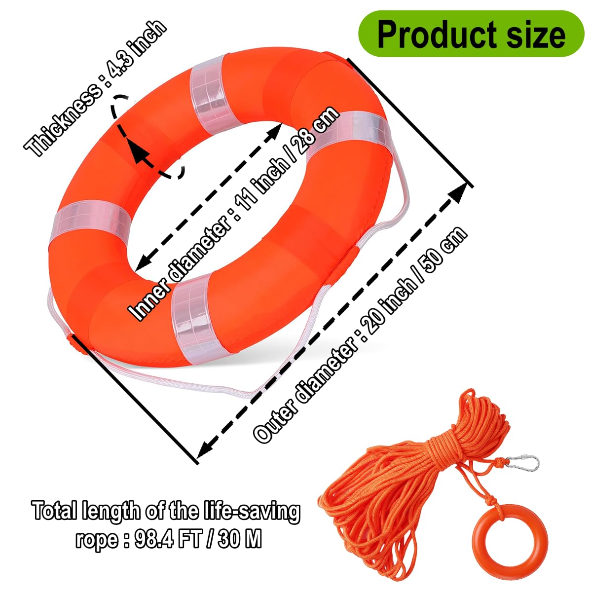 Rettungsring-Set, 50,8 cm, Rettungsring und schwimmendes schwimmendes Rettungsseil, 20 m, Schwimmring aus Schaumstoff, Sicherheits-Wurfring mit Umlaufseil, Wurfgerät