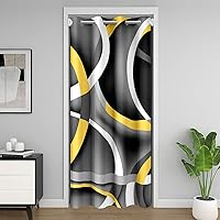 Vista 46 de Cortina de puerta con diseño de remolinos azules, negros y blancos, 1 panel de 34 pulgadas de ancho x 80 pulgadas de largo, cortinas opacas