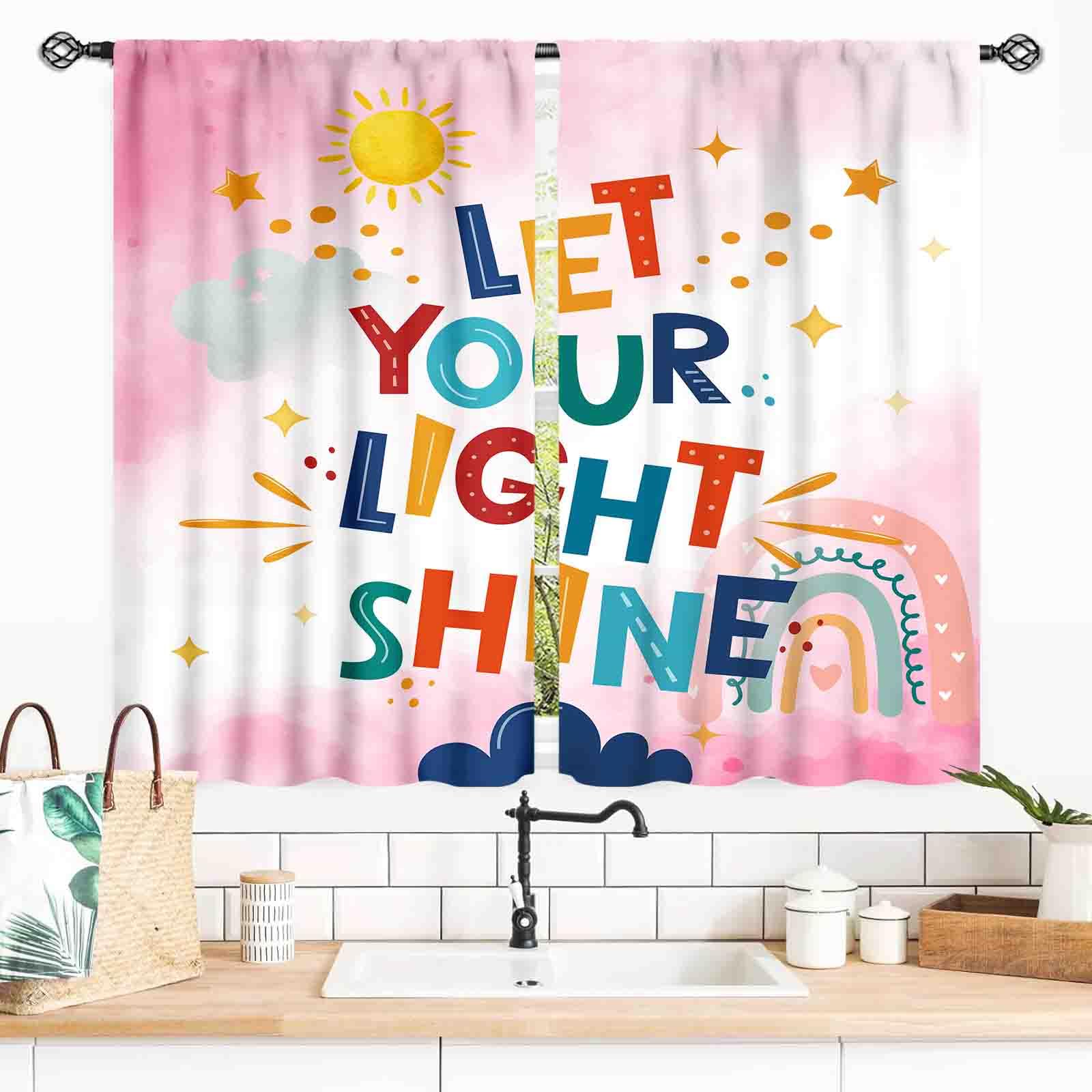 TKUYO Pink Rainbow Curtains for Classroom, Boho Cute Inspirational Motivational Quotes Rainbow Colorful Window Drapery for Baby Kids Girls Bedroom Living Room Nursery Bathroom 2 Panels, 55x39 Inch