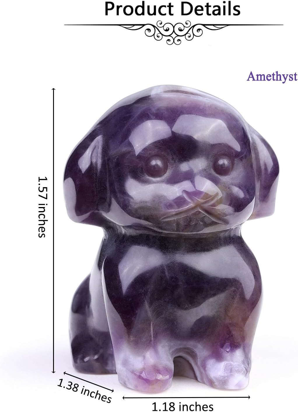 Jovivi Natural Amethyst Crystal Sitting Dog Statue Home Decor 1.6" Carved Gemstone Puppy Dog Figurines Pocket Sculpture Reiki Healing Stones Decorative Ornament Gift - Image 5