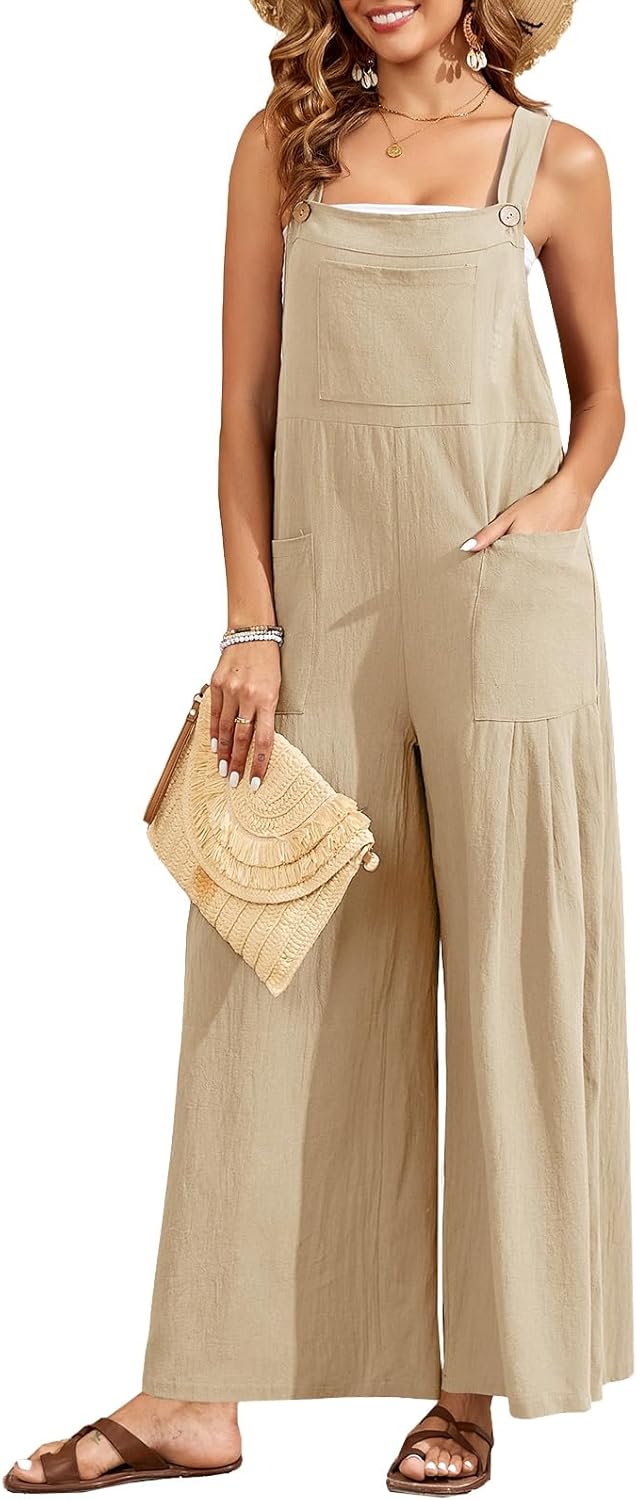 HOTIAN Womens Overalls Jumpsuits Wide Leg Causal Sleeveless Loose Rompers Jumpers - Image 2