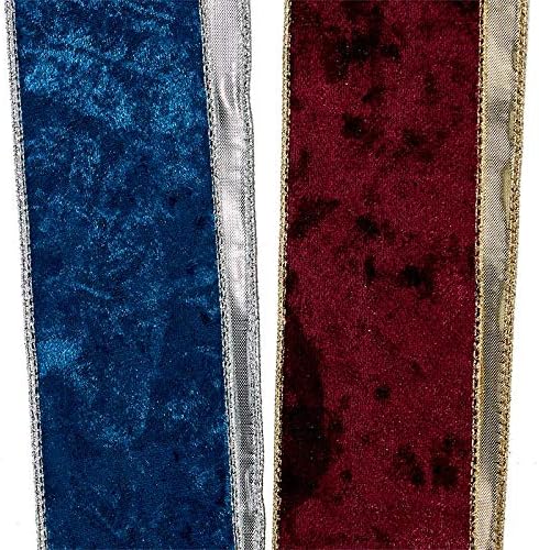 2 1/2" X 10 Yards Dark Turquoise/Silver Soft Velvet Wired Rb