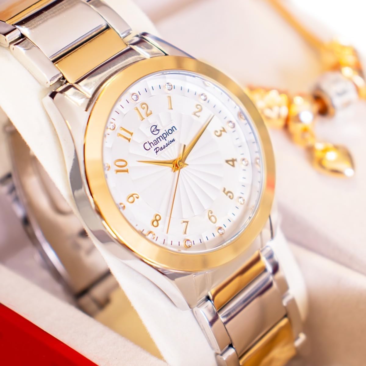 Relógio Feminino Champion Bicolor Analógico + Pulseira Berloques CN29409S