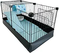 Cercado para Porquinho-da-Índia com Toca, Manta Soft e Rampa, Cercadinho para Roedores com Bandeja Impermeável(Azul)