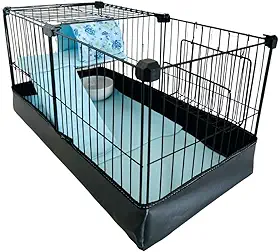 Cercado para Porquinho-da-Índia com Toca, Manta Soft e Rampa, Cercadinho para Roedores com Bandeja Impermeável(Azul)