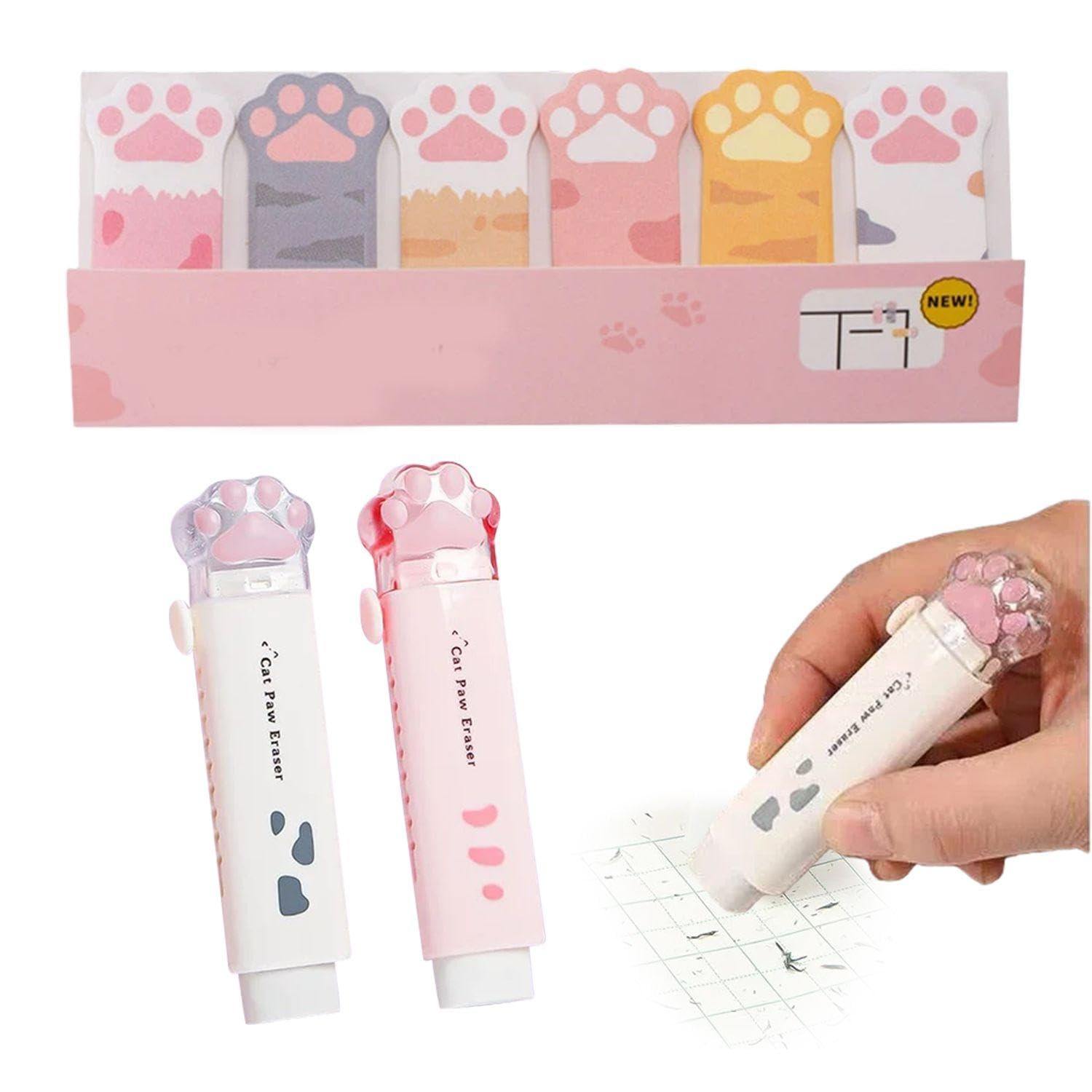 GDFHBD 2 Erasers And 1 Note Note, Cute Cat Claw Stationery, Student Learning Utensils, Cartoon Creative Stationery.
