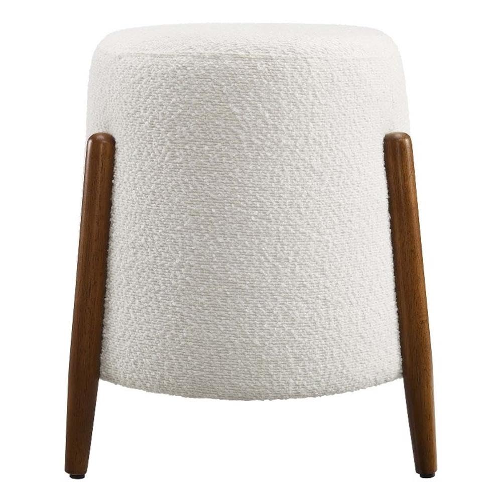 Modway Riven Boucle Fabric Ottoman in Cloud - Versatile Footrest - Upholstered Side Table - Vanity Chair - Round Accent Ottoman with Wood Legs for The