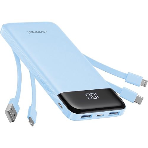 charmast Portable Charger with Reinforced Built-in 4 Cables,10000mAh Power Bank Travel Essentials 6 Outputs 3 Inputs 3A Fast Charging Compatible with iPhone iPad Samsung Google Pixel LG Moto