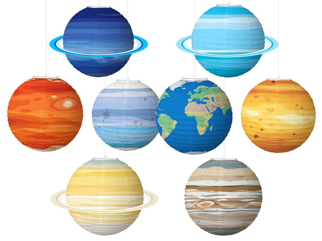 Lanterne Di Carta Pianeta Set 8 Pezzi - Decorazione Per Feste A Tema Spaziale, 30 Cm Diametro - Foto 3
