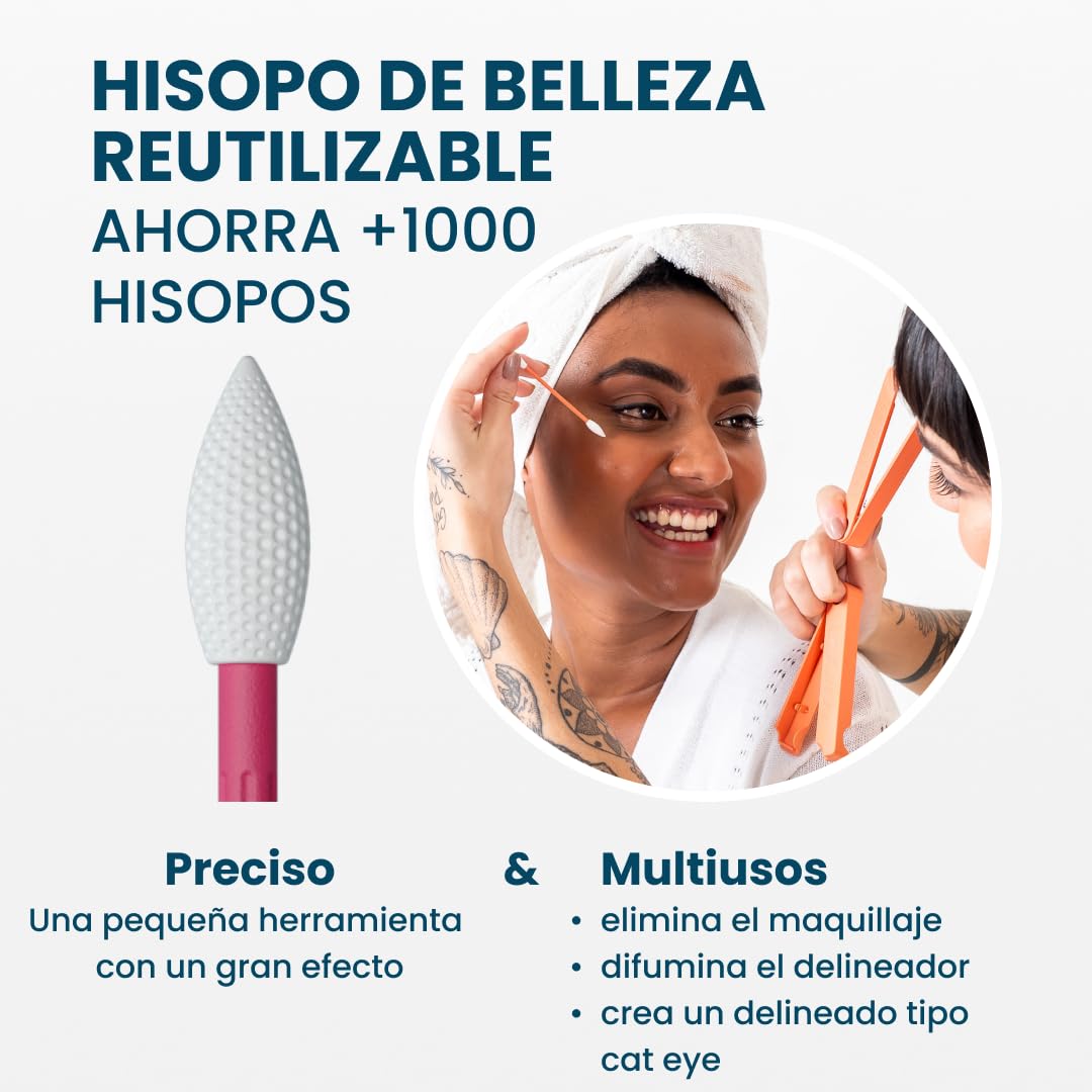 Hisopos reutilizables LastSwab® para rutinas de belleza – Alternativa sostenible a los hisopos desechables – Fáciles de limpiar – Se entregan con estuche de viaje - Roja — view 2
