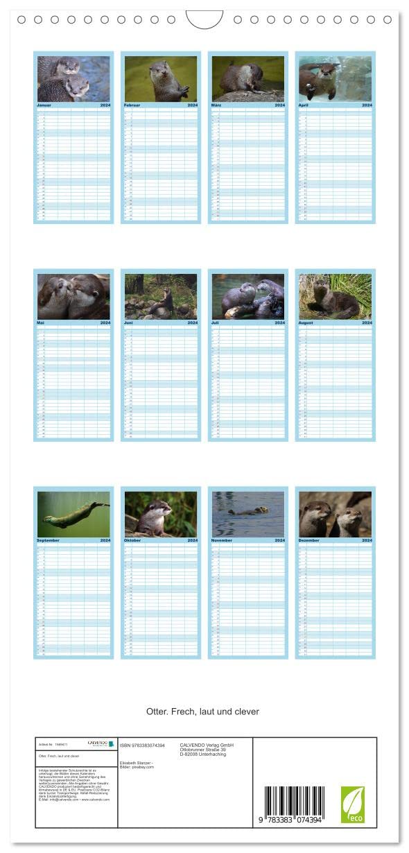 Familienplaner 2024 - Otter. Frech, laut und clever mit 5 Spalten (Wandkalender, 21 cm x 45 cm) CALVENDO: Putzige Räuber und echte Rabauken im und am Wasser (CALVENDO Tiere)