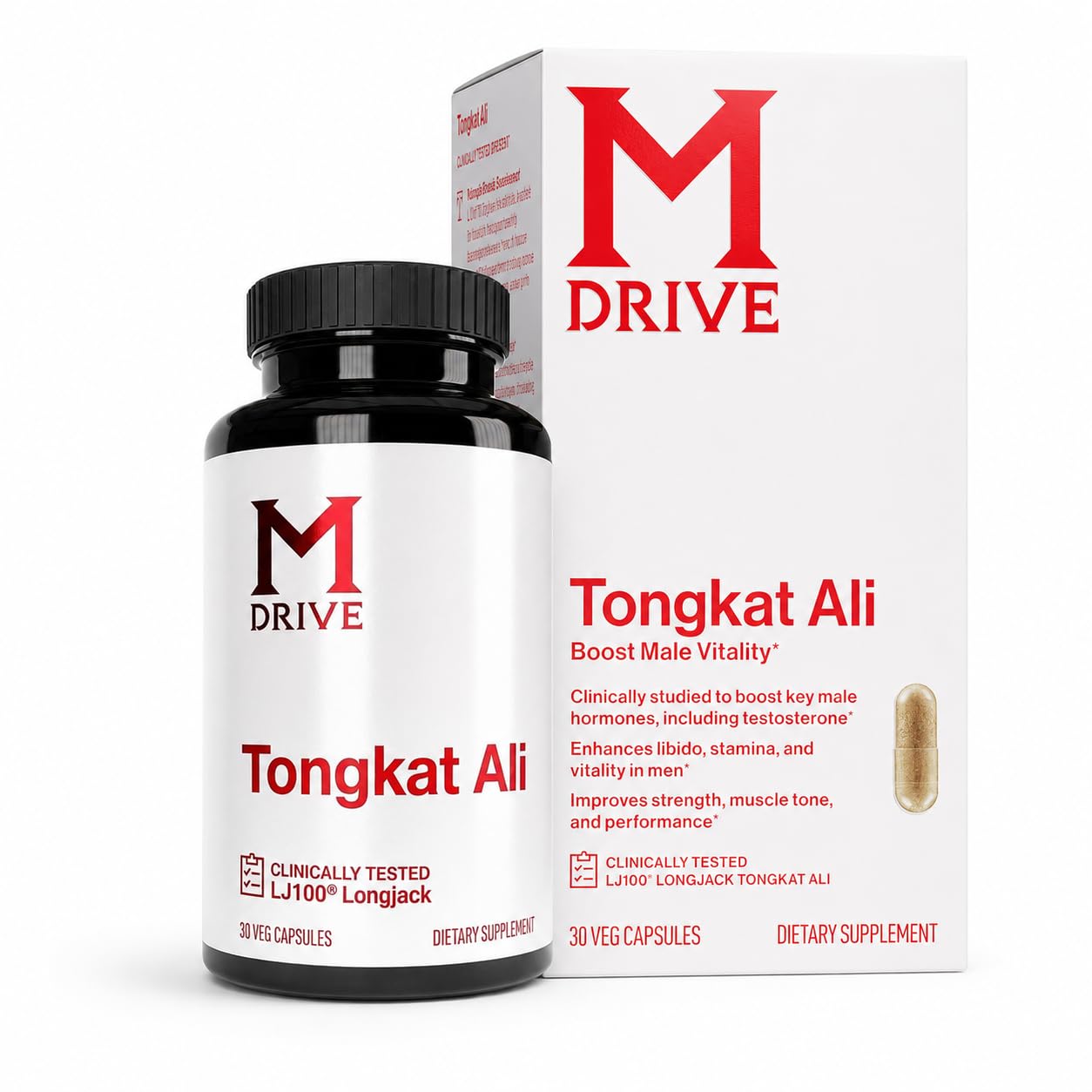 M Drive Suplemento de Tongkat Ali LJ100, 100 mg, 30 cápsulas vegetais