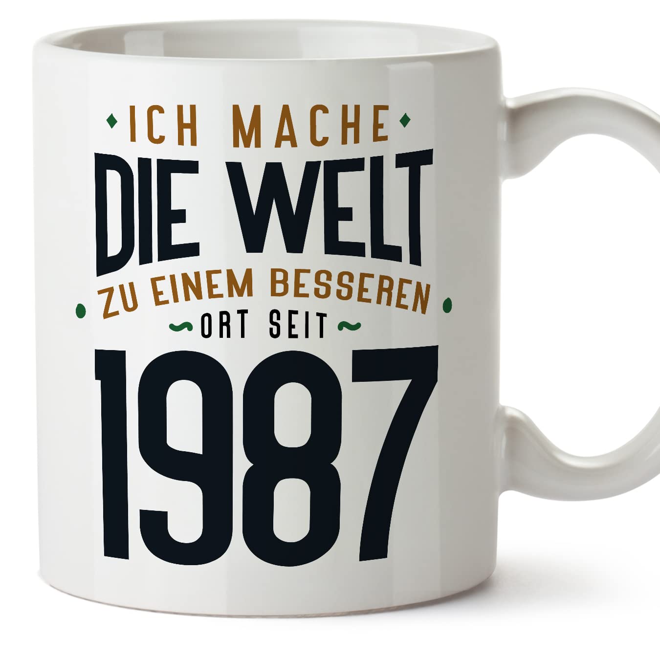MUGFFINS 1987 Birthday Mug - in German - Ich Mache Die Welt zu Einem Besseren - Funny Anniversary Present - 11 oz